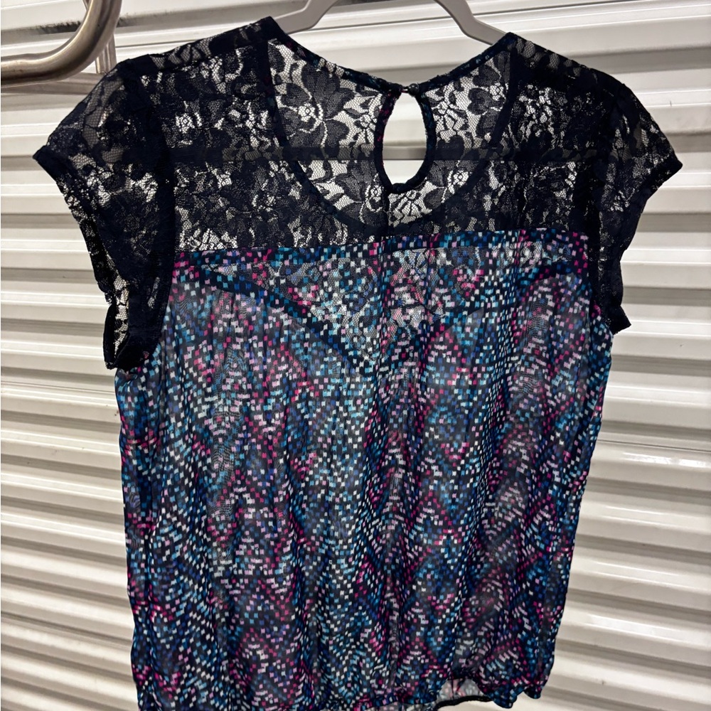 Elegant Lace Women's Top - Black and Blue
